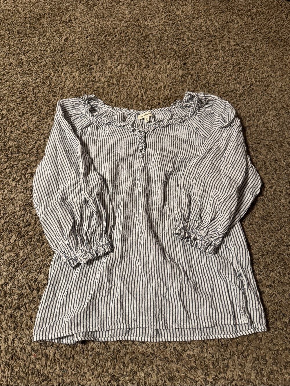 Max Studio Blue & White Striped Peasant Top